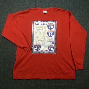 John Son Louisiana Map‎ Thermal TShirt Sz 3XL Mens Red Gorpcore Interstate